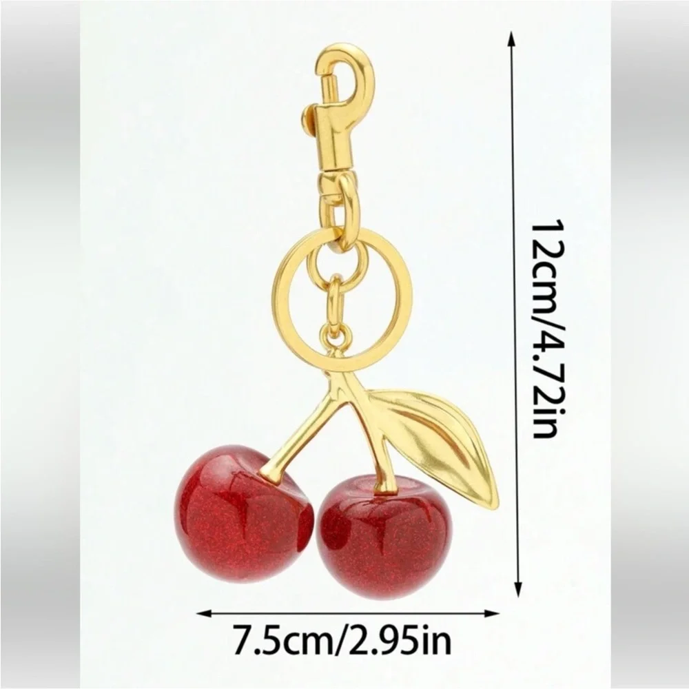 Gold and Red Cherry Keychain